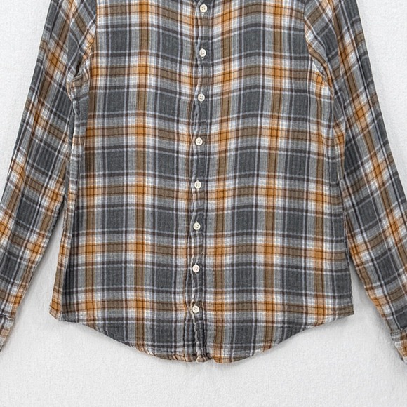 CP SHADES Romy Plaid Shirt Womens XS Gray Yellow Gauze Button Up Long Sleeve - Picture 9 of 16